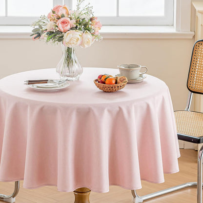 Pink Round Tablecloths 60 inch, Linen Textured Table Cloth Waterproof Circle Tablecloth Wrinkle Free Fabric Farmhouse Table Cover for Dining Parties Outdoor Holidays