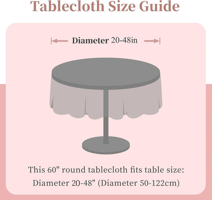 Pink Round Tablecloths 60 inch, Linen Textured Table Cloth Waterproof Circle Tablecloth Wrinkle Free Fabric Farmhouse Table Cover for Dining Parties Outdoor Holidays