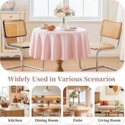 Pink Round Tablecloths 60 inch, Linen Textured Table Cloth Waterproof Circle Tablecloth Wrinkle Free Fabric Farmhouse Table Cover for Dining Parties Outdoor Holidays