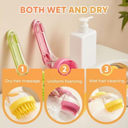 Pet Bath Brush, 2025 New 2 in 1 Dog Bath Brush with Built-in Shampoo Dispenser, Pet Wash Brush for Bathing Dog Grooming Massage Brush for Long Short Haired Dogs Cats Shower (Pink, Fine teeth)