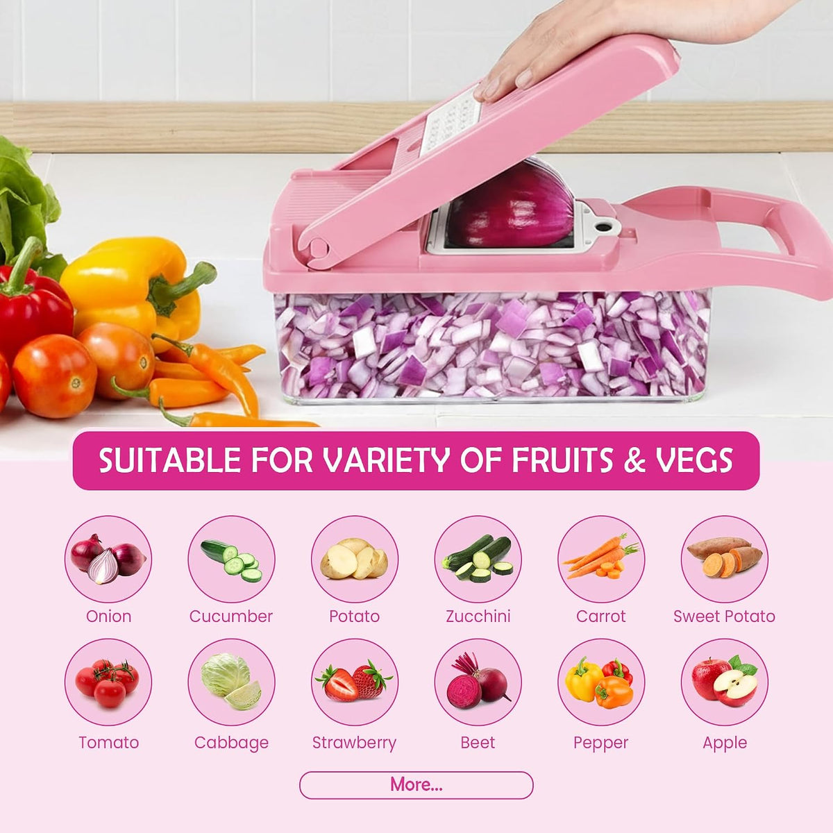 Vegetable Chopper & Food Dicer with Container, Onion, Garlic, Potato Slicer