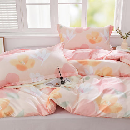 Pink Floral Duvet Cover Set Full Size Blossom Flower Printed Bedding Comforter Cover Set 100% Cotton 1 Duvet Cover 90"x80" 2 Pillow Shams, Comforter Not Included