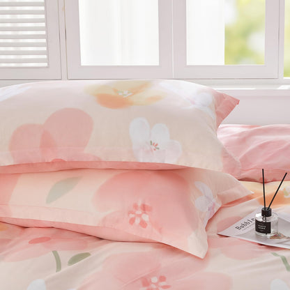 Pink Floral Duvet Cover Set Full Size Blossom Flower Printed Bedding Comforter Cover Set 100% Cotton 1 Duvet Cover 90"x80" 2 Pillow Shams, Comforter Not Included