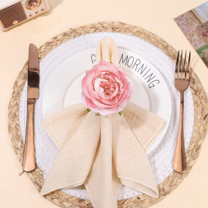 Flower Napkin Rings Set of 6 | Rustic Rose Tulip Napkins Holder | Spring Napkin Rings & Flower Stem Napkins Holder for Mother's Day Birthday Wedding Dinners Parties Table Decoration(Pink)