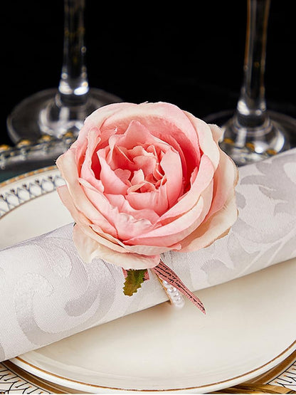 Flower Napkin Rings Set of 6 | Rustic Rose Tulip Napkins Holder | Spring Napkin Rings & Flower Stem Napkins Holder for Mother's Day Birthday Wedding Dinners Parties Table Decoration(Pink)