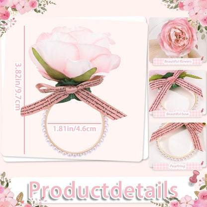Flower Napkin Rings Set of 6 | Rustic Rose Tulip Napkins Holder | Spring Napkin Rings & Flower Stem Napkins Holder for Mother's Day Birthday Wedding Dinners Parties Table Decoration(Pink)