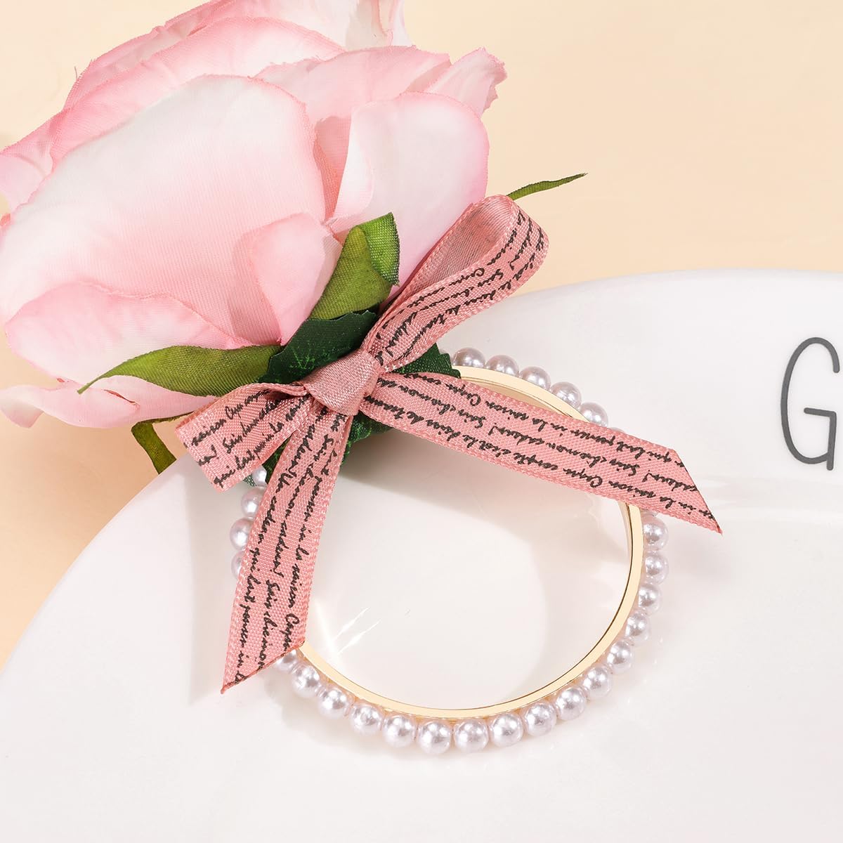 Flower Napkin Rings Set of 6 | Rustic Rose Tulip Napkins Holder | Spring Napkin Rings & Flower Stem Napkins Holder for Mother's Day Birthday Wedding Dinners Parties Table Decoration(Pink)