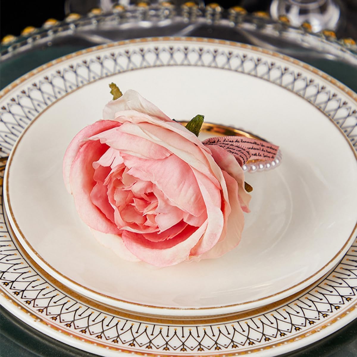 Flower Napkin Rings Set of 6 | Rustic Rose Tulip Napkins Holder | Spring Napkin Rings & Flower Stem Napkins Holder for Mother's Day Birthday Wedding Dinners Parties Table Decoration(Pink)