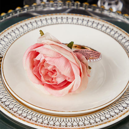 Flower Napkin Rings Set of 6 | Rustic Rose Tulip Napkins Holder | Spring Napkin Rings & Flower Stem Napkins Holder for Mother's Day Birthday Wedding Dinners Parties Table Decoration(Pink)