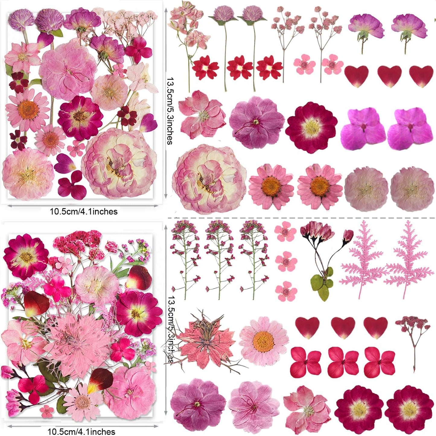 148PCS Pink Dried Pressed Flowers with Butterfly Stickers - Real Nature Flowers Craft Set for Resin Jewelry Candle Soap Vase Making Nail Card Scrapbook Art Floral Decors