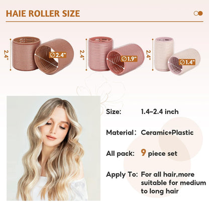 9pcs Ceramic Thermal Hair Rollers,Curlers for Long Medium Short Hair