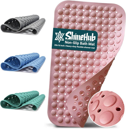 Non Slip TPE Bath Mat, Heavy Non Floating Shower Mat, 28x16, Pink