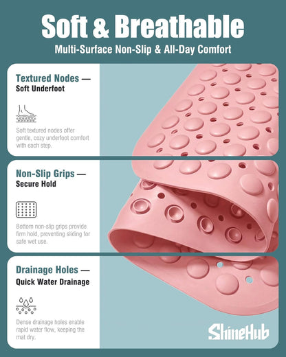 Non Slip TPE Bath Mat, Heavy Non Floating Shower Mat, 28x16, Pink