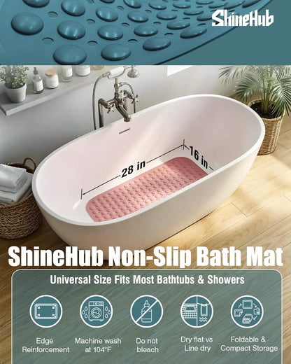 Non Slip TPE Bath Mat, Heavy Non Floating Shower Mat, 28x16, Pink