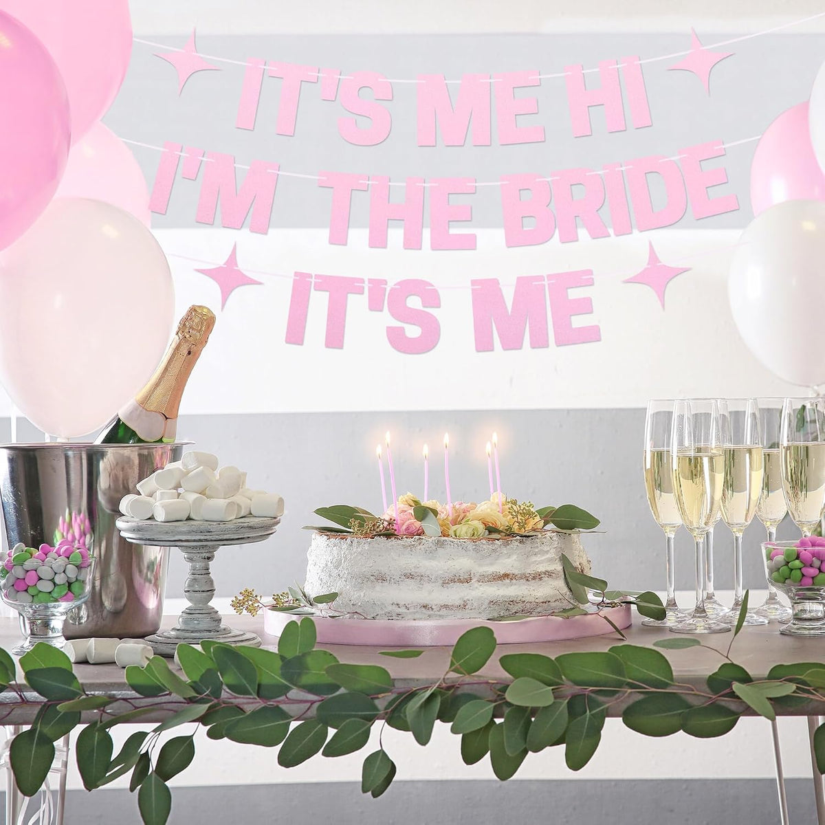 Pre-Strung It's Me Hi I'm The Bride It's Me Banner - Pearl Pink Banner