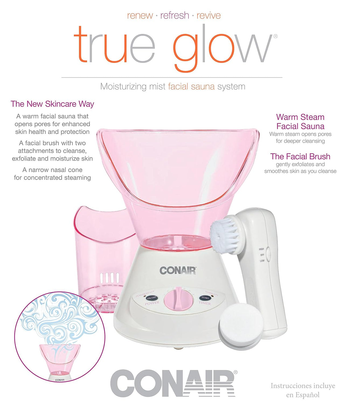 True Glow Moisturizing Mist Facial Sauna System; Pink / Cream