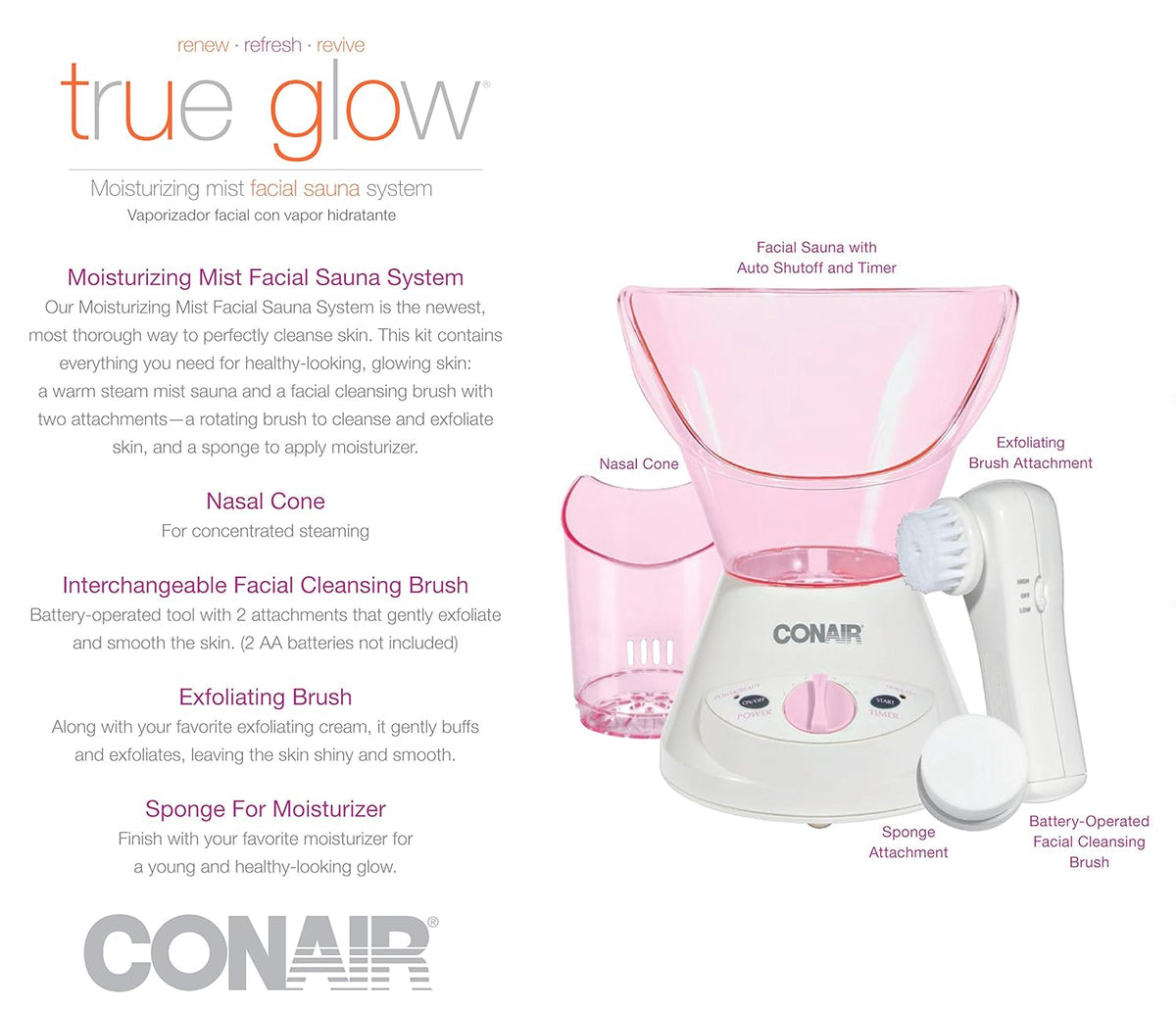 True Glow Moisturizing Mist Facial Sauna System; Pink / Cream