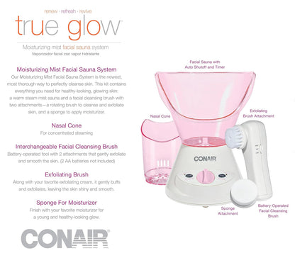 True Glow Moisturizing Mist Facial Sauna System; Pink / Cream