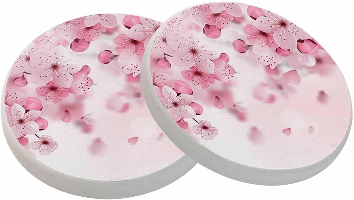 Cherry Blossom Coasters for Drinks Pink Flower Romance Nature Cups Place Mats for Home Decor Set of 2, 4 Inch