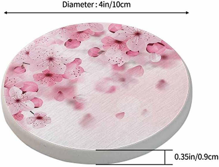 Cherry Blossom Coasters for Drinks Pink Flower Romance Nature Cups Place Mats for Home Decor Set of 2, 4 Inch