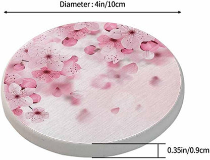 Cherry Blossom Coasters for Drinks Pink Flower Romance Nature Cups Place Mats for Home Decor Set of 2, 4 Inch