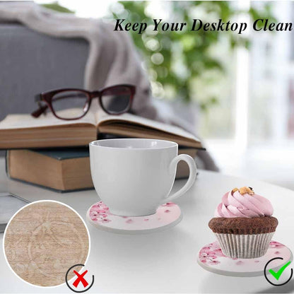 Cherry Blossom Coasters for Drinks Pink Flower Romance Nature Cups Place Mats for Home Decor Set of 2, 4 Inch