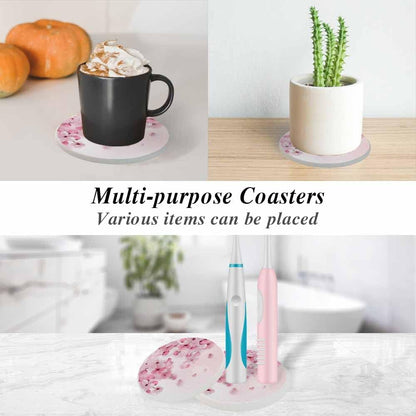 Cherry Blossom Coasters for Drinks Pink Flower Romance Nature Cups Place Mats for Home Decor Set of 2, 4 Inch