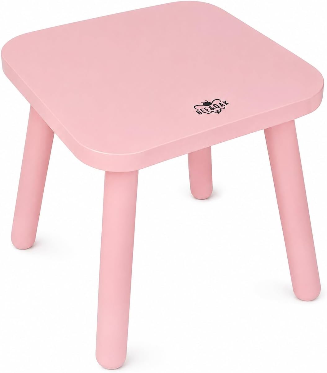 11 Inch Wooden Step Stools for Adults, Solid Rubber Wood Non-Slip Step Foot Stool, Heavy Duty 300 lbs One Step Stool for Bedroom, Bathroom, Kitchen,Outdoor (Pink)