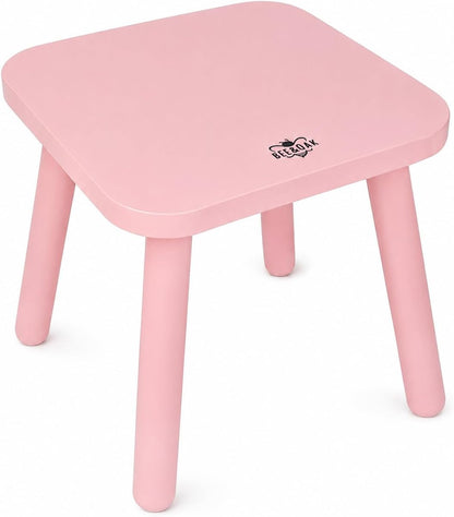 11 Inch Wooden Step Stools for Adults, Solid Rubber Wood Non-Slip Step Foot Stool, Heavy Duty 300 lbs One Step Stool for Bedroom, Bathroom, Kitchen,Outdoor (Pink)