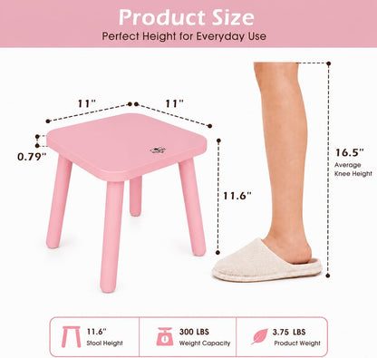 11 Inch Wooden Step Stools for Adults, Solid Rubber Wood Non-Slip Step Foot Stool, Heavy Duty 300 lbs One Step Stool for Bedroom, Bathroom, Kitchen,Outdoor (Pink)