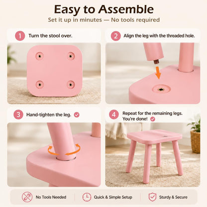 11 Inch Wooden Step Stools for Adults, Solid Rubber Wood Non-Slip Step Foot Stool, Heavy Duty 300 lbs One Step Stool for Bedroom, Bathroom, Kitchen,Outdoor (Pink)