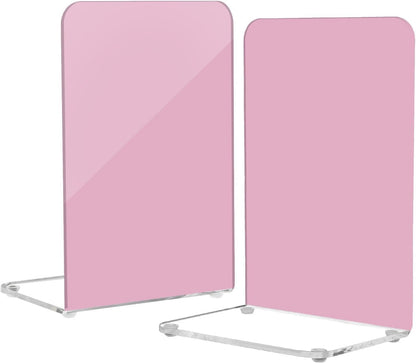 Solid Light Pink Acrylic Bookends 2PCS, Book Ends for Shelves, Holder Stand Decorative Stoppers for Heavy Duty Books, CD, File, Video Games