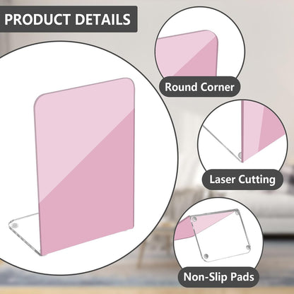 Solid Light Pink Acrylic Bookends 2PCS, Book Ends for Shelves, Holder Stand Decorative Stoppers for Heavy Duty Books, CD, File, Video Games