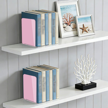 Solid Light Pink Acrylic Bookends 2PCS, Book Ends for Shelves, Holder Stand Decorative Stoppers for Heavy Duty Books, CD, File, Video Games