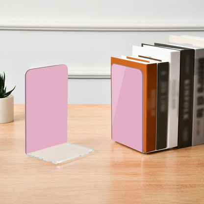 Solid Light Pink Acrylic Bookends 2PCS, Book Ends for Shelves, Holder Stand Decorative Stoppers for Heavy Duty Books, CD, File, Video Games