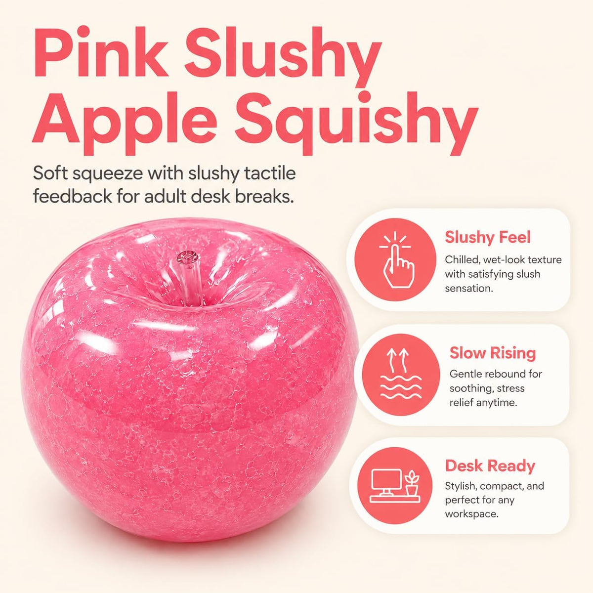 Pink Slushy Apple Squishy, Soft Satisfying Slushy Squishy Stress Ball, Apple Squeeze Toy for Adults, Desk, Home & Travel