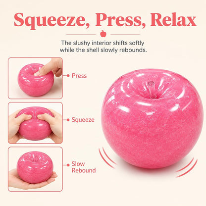Pink Slushy Apple Squishy, Soft Satisfying Slushy Squishy Stress Ball, Apple Squeeze Toy for Adults, Desk, Home & Travel