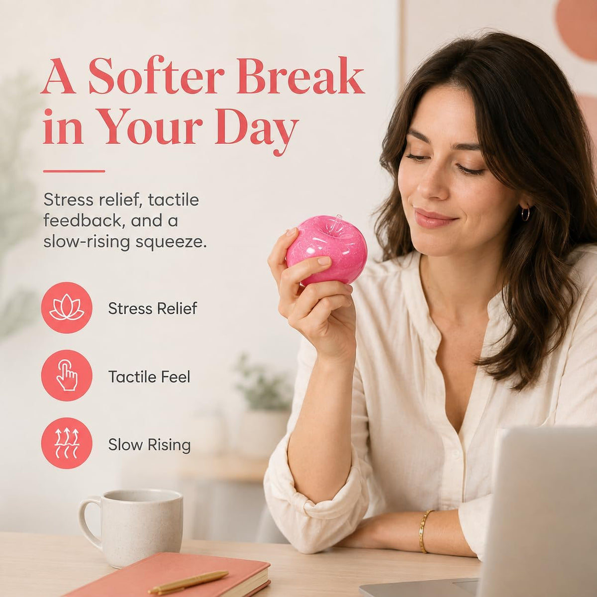 Pink Slushy Apple Squishy, Soft Satisfying Slushy Squishy Stress Ball, Apple Squeeze Toy for Adults, Desk, Home & Travel