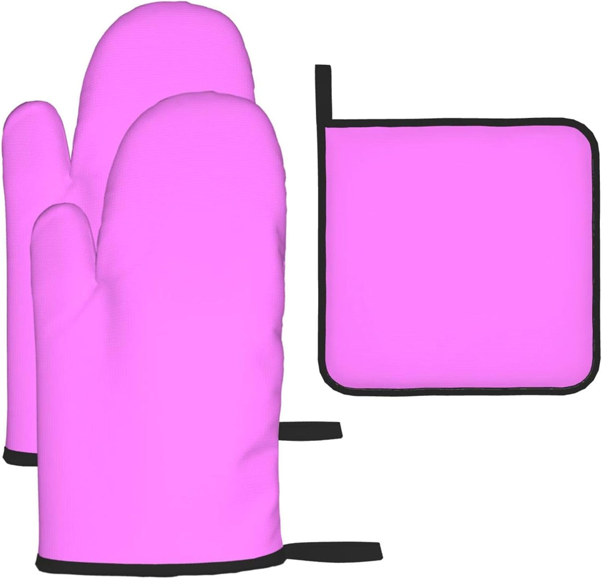 3PCS Oven Mitts and Pot Holders Sets, Solid Light Magenta Bright Pink Oven Mitts Set Heat Resistant Kitchen Microwave Gloves Safe for Baking,Cooking, BBQ