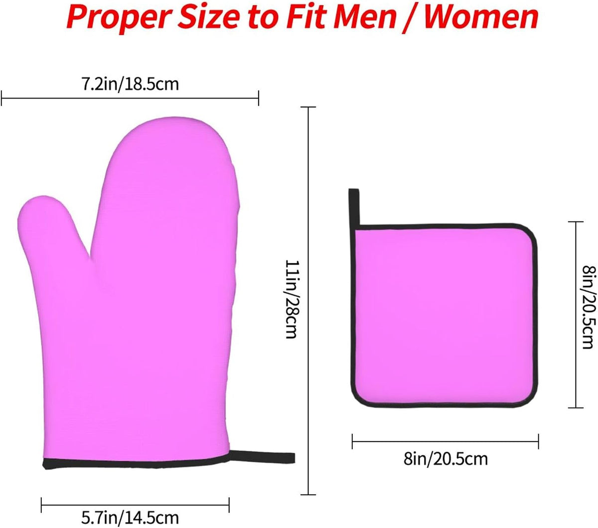3PCS Oven Mitts and Pot Holders Sets, Solid Light Magenta Bright Pink Oven Mitts Set Heat Resistant Kitchen Microwave Gloves Safe for Baking,Cooking, BBQ