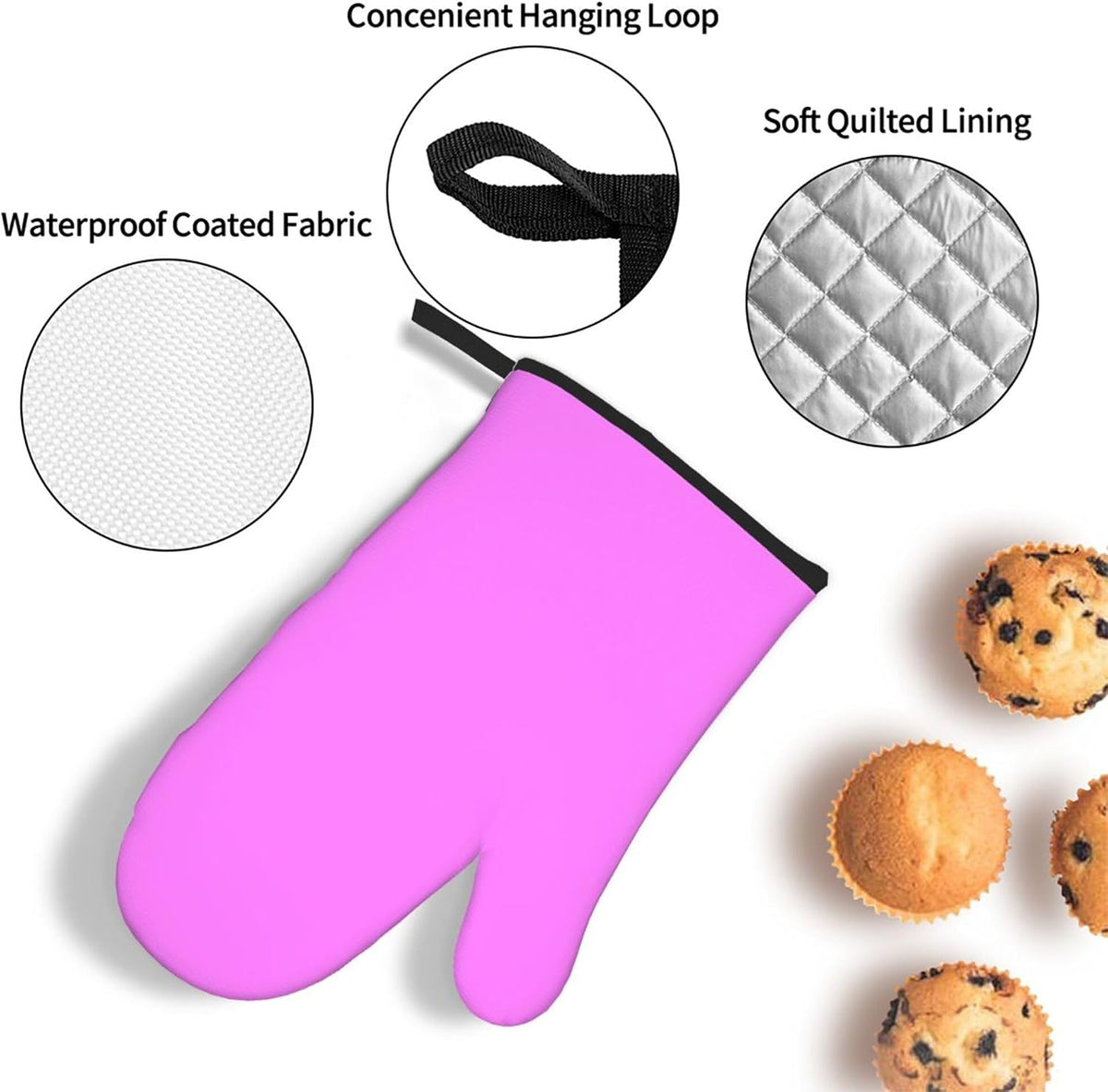 3PCS Oven Mitts and Pot Holders Sets, Solid Light Magenta Bright Pink Oven Mitts Set Heat Resistant Kitchen Microwave Gloves Safe for Baking,Cooking, BBQ