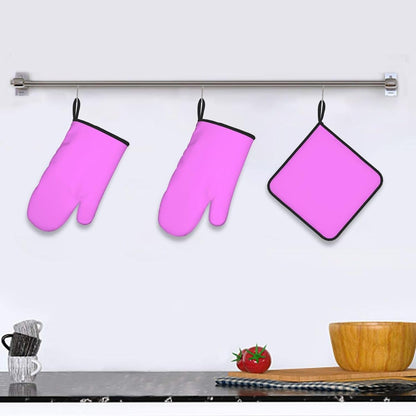 3PCS Oven Mitts and Pot Holders Sets, Solid Light Magenta Bright Pink Oven Mitts Set Heat Resistant Kitchen Microwave Gloves Safe for Baking,Cooking, BBQ