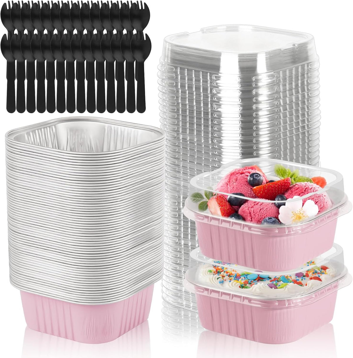 35 Pack 5 OZ Square Mini Cake Pans with Lids, 3.5x3.5 Inch Mini Cake Tins