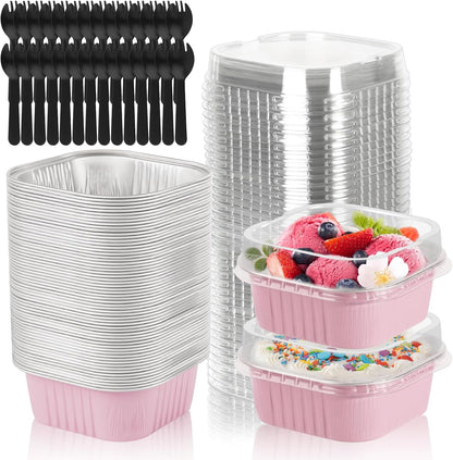 35 Pack 5 OZ Square Mini Cake Pans with Lids, 3.5x3.5 Inch Mini Cake Tins