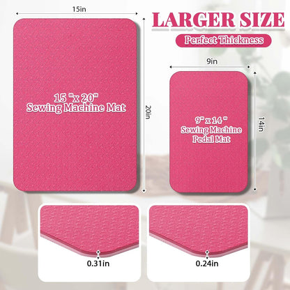 Sewing Machine Mat Pedal, 15" X 20" and 9" X 14", Red Pink