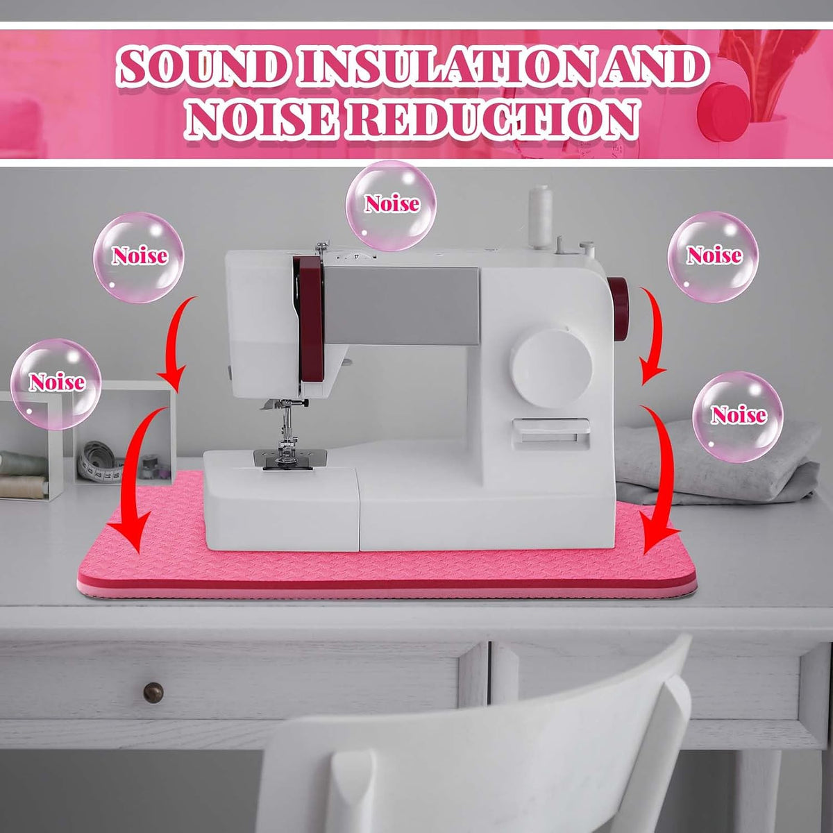 Sewing Machine Mat Pedal, 15" X 20" and 9" X 14", Red Pink