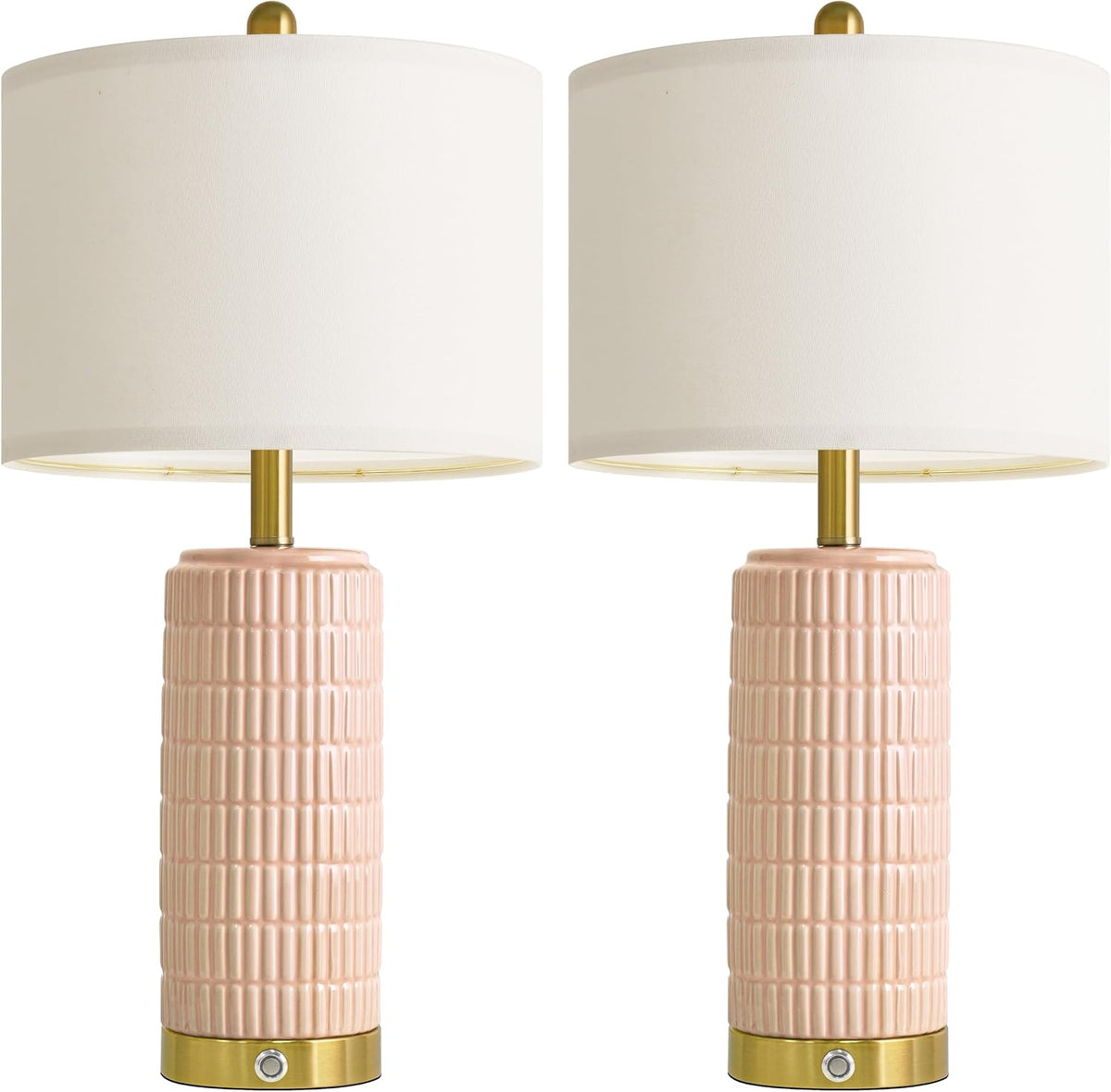 25'' Table Lamps Set of 2 for Bedroom with 3-Way Dimmable Touch Control, Bedside Lamps with USB A+C Ports for Living Room, Modern Ceramic Pink Lamps for Kids Girls Decor (2 Bulbs Included)