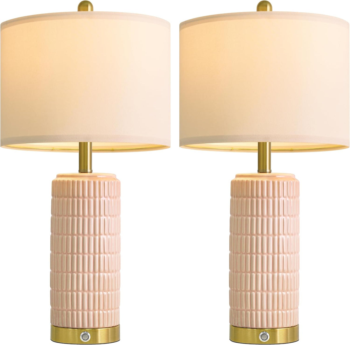 25'' Table Lamps Set of 2 for Bedroom with 3-Way Dimmable Touch Control, Bedside Lamps with USB A+C Ports for Living Room, Modern Ceramic Pink Lamps for Kids Girls Decor (2 Bulbs Included)