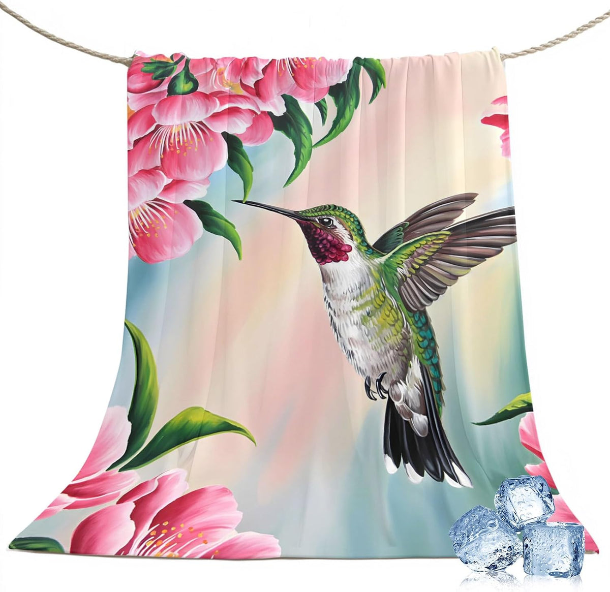 40"x60" Lap Cooling Blanket Hummingbird Ice Silk Lightweight Breathable Soft Summer Blanket for Hot Sleepers Couch Bed Sofa Camping Pink Peach Blossom