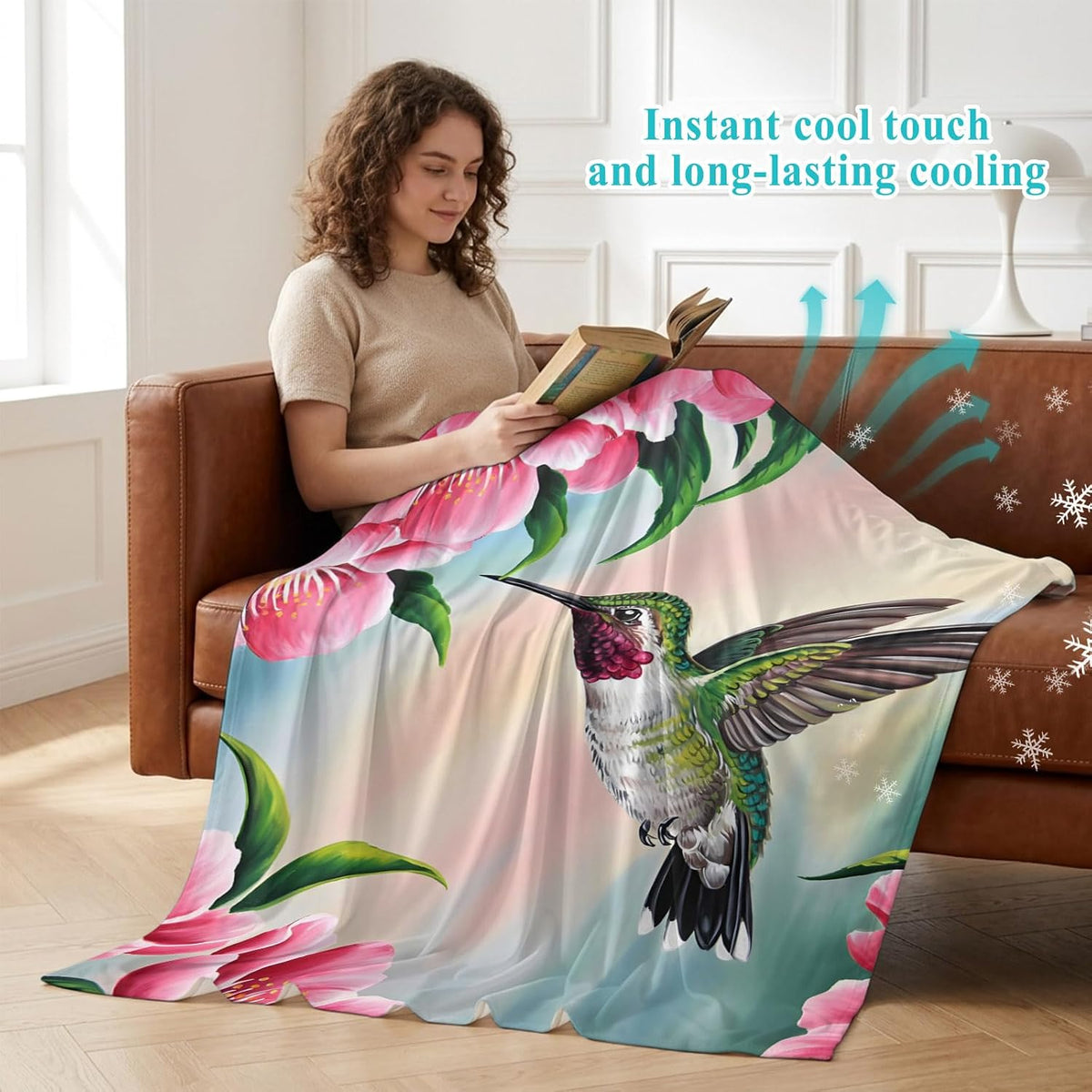 40"x60" Lap Cooling Blanket Hummingbird Ice Silk Lightweight Breathable Soft Summer Blanket for Hot Sleepers Couch Bed Sofa Camping Pink Peach Blossom